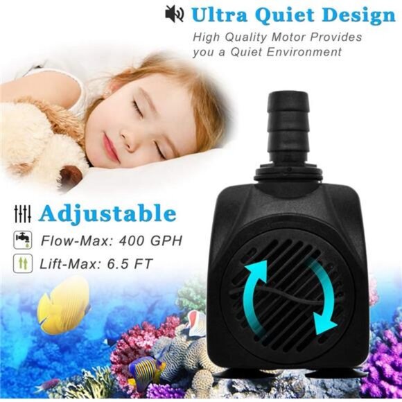 400GPH Submersible Water Pump with 5 ft Tubing, 25W durable fountain water pump - Picture 3 of 7